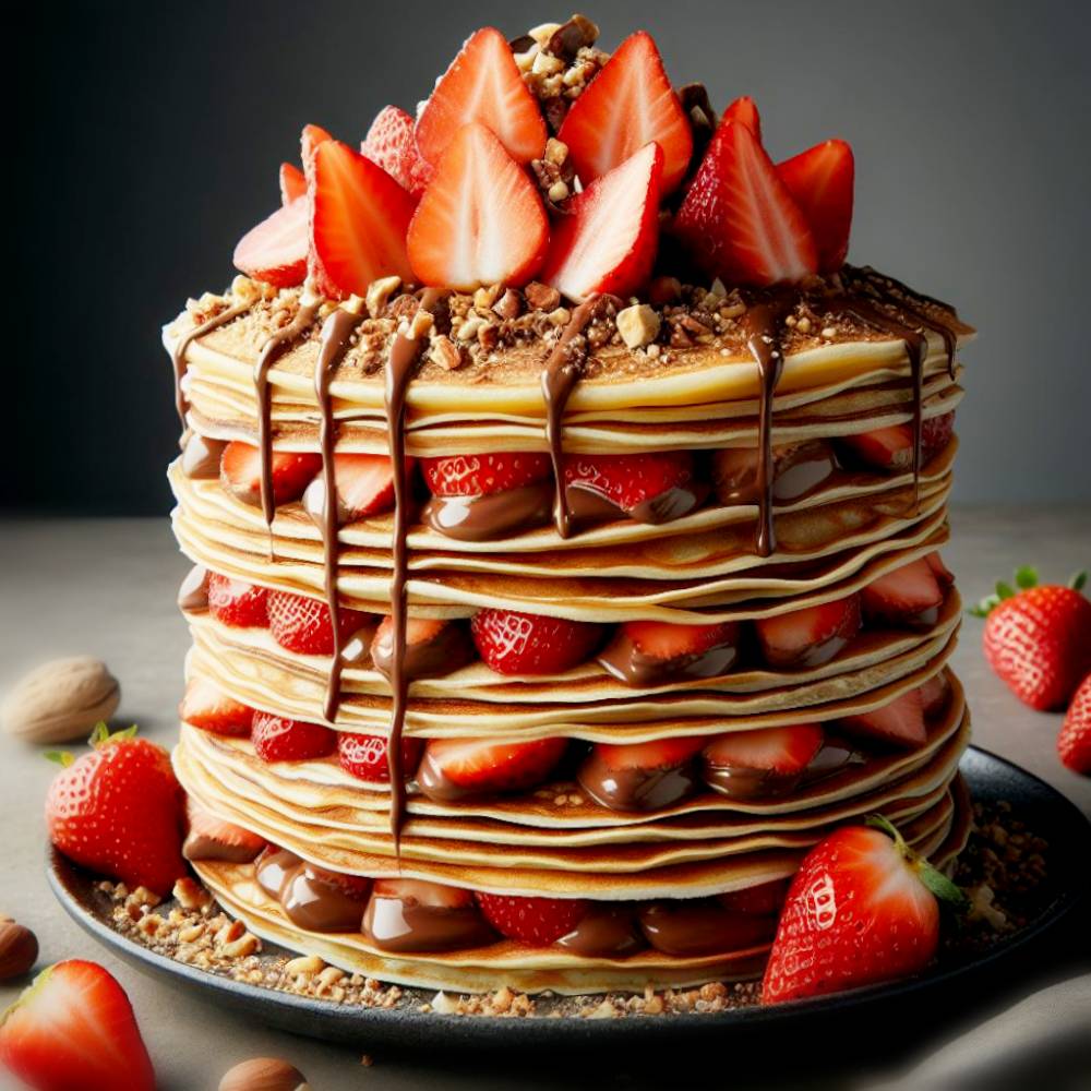 DELICIOUS Pancake Stack Recipe with Strawberry and Nutella 0 (0)